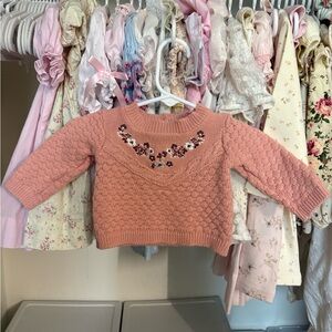 Nicole Miller coral knit embroidered flower sweater 3-6 months